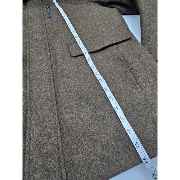 Calvin Klein Men's L Classic Wool Overcoat Brown Zip-bib Winter Jacket - Picture 6 of 8